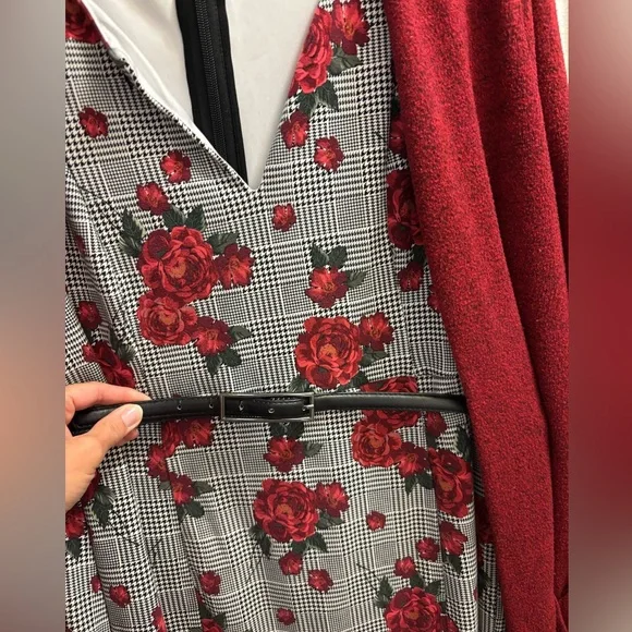 Torrid Floral Houndstooth Dress with Coordinating Duster Sweater - Picture 2 of 12